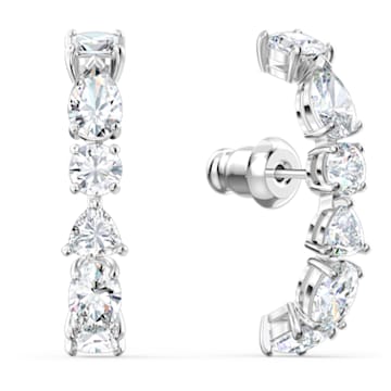 Tennis Deluxe ear cuffs, Mixed crystals cut, White, Rhodium plated - Swarovski, 5563322