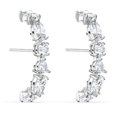 Tennis Deluxe 扣式耳環, 混合式切割, 白色, 鍍白金色 - Swarovski, 5563322