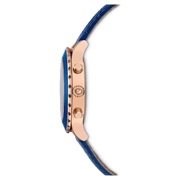Octea Lux Chrono watch, Swiss Made, Leather strap, Blue, Rose gold-tone finish - Swarovski, 5563480