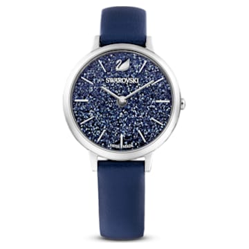 Crystalline Joy watch, Leather strap, Blue, Stainless steel - Swarovski, 5563699