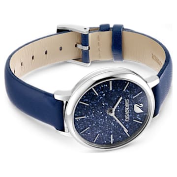 Crystalline Joy Uhr, Schweizer Produktion, Lederarmband, Blau, Edelstahl - Swarovski, 5563699