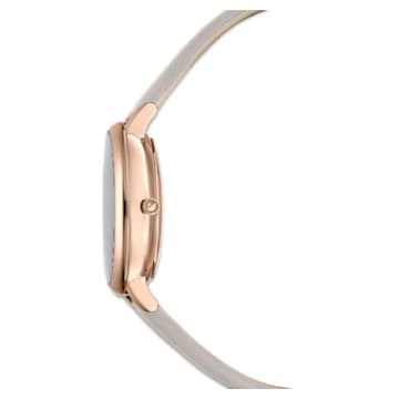 Crystalline Joy watch, Swiss Made, Leather strap, Gray, Rose gold-tone finish - Swarovski, 5563702