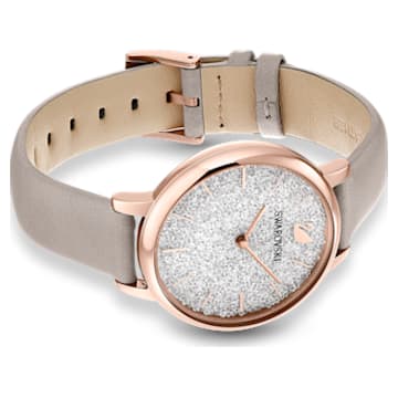 Crystalline Joy watch, Leather strap, Gray, Rose-gold tone PVD - Swarovski, 5563702