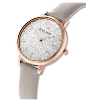 Crystalline Joy watch, Leather strap, Grey, Rose gold-tone finish - Swarovski, 5563702