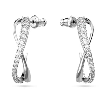 Cercei rotunzi Twist, Albi, Placat cu rodiu - Swarovski, 5563908