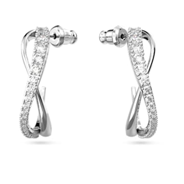 Twist hoop earrings, White, Rhodium plated - Swarovski, 5563908