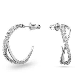 Twist 大圈耳环, 白色, 镀铑 - Swarovski, 5563908