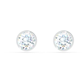 Tennis stud earrings, Round, White, Rhodium plated - Swarovski, 5565604
