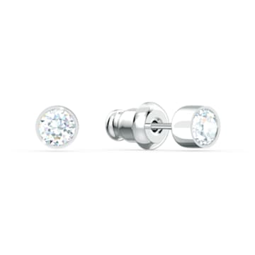Tennis stud earrings, Round, White, Rhodium plated - Swarovski, 5565604
