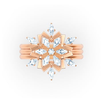 Magic ring, Set (3), Snowflake, White, Rose-gold tone plated - Swarovski, 5566676
