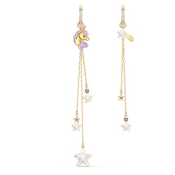 Out of this world earrings, Asymmetrical, Unicorn and shooting star, Purple, Gold-tone plated - Swarovski, 5566744