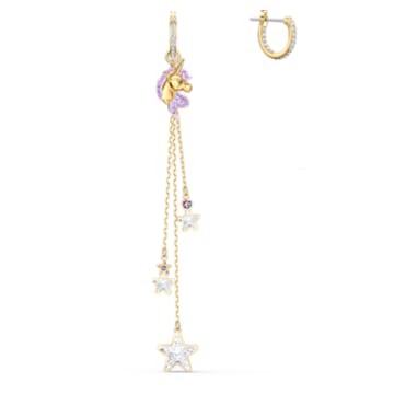 Out of this world earrings, Asymmetrical, Unicorn and shooting star, Purple, Gold-tone plated - Swarovski, 5566744