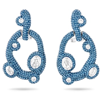 Tigris drop earrings, Mixed cuts, Water droplets, Blue, Palladium plated - Swarovski, 5568611