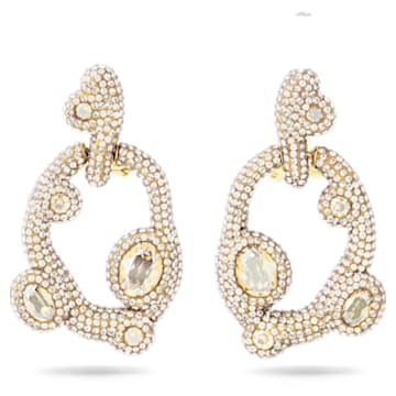 Tigris drop earrings, Mixed cuts, Water droplets, White, Gold-tone plated - Swarovski, 5569110