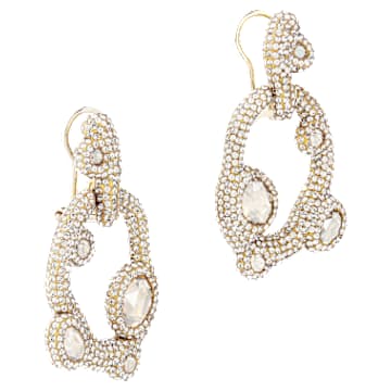 Tigris drop earrings, Mixed cuts, Water droplets, White, Gold-tone plated - Swarovski, 5569110