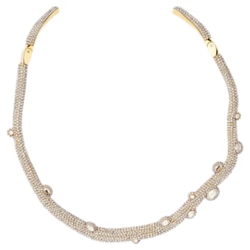 Tigris torque necklace, Mixed cuts, Water droplets, White, Gold-tone plated - Swarovski, 5569140