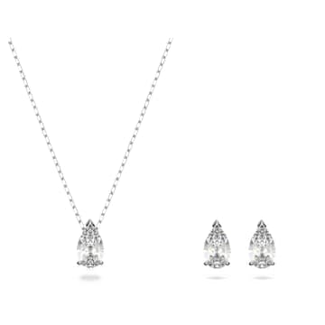 Attract 套裝, 梨形切割, 白色, 鍍白金色 - Swarovski, 5569174