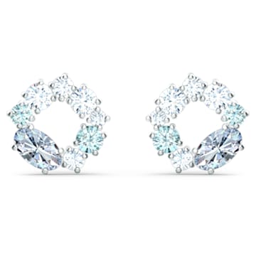 Attract stud earrings, Circle, Blue, Rhodium plated - Swarovski, 5570943