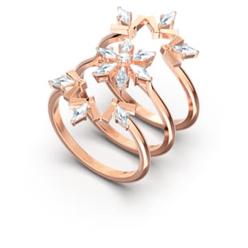Magic ring, Set (3), Snowflake, White, Rose gold-tone plated - Swarovski, 5572492