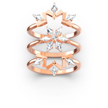 Magic ring, Set (3), Snowflake, White, Rose gold-tone plated - Swarovski, 5572494