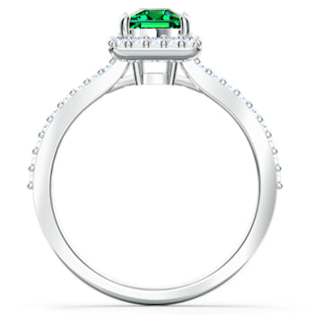 Angelic ring, Rectangular, Green, Rhodium plated - Swarovski, 5572663