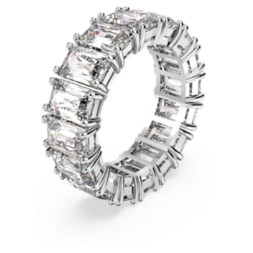 Vittore ring, Rechthoekige slijpvorm, Wit, Rodium toplaag - Swarovski, 5572686