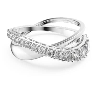 Hyperbola ring, Round cut, White, Rhodium plated | Swarovski