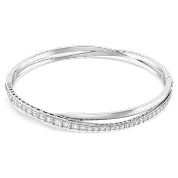Hyperbola bangle, Round cut, White, Rhodium plated | Swarovski