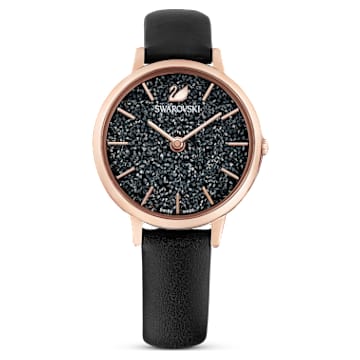 Crystalline Joy watch Swiss Made Leather strap Black Rose gold