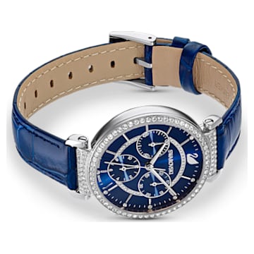 Passage Chrono 手錶, 真皮錶帶, 藍色, 不銹鋼 - Swarovski, 5580342