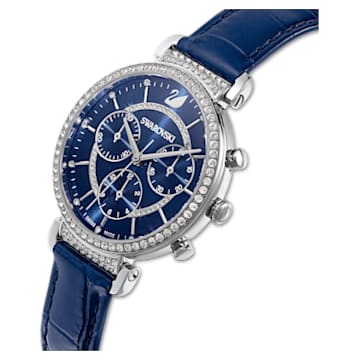 Passage Chrono watch, Leather strap, Blue, Stainless steel - Swarovski, 5580342