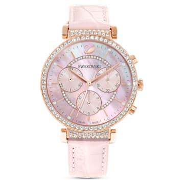 Passage Chrono 手錶, 真皮錶帶, 粉紅色, 玫瑰金色潤飾 - Swarovski, 5580352