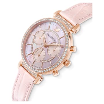 Passage Chrono 手錶, 真皮錶帶, 粉紅色, 玫瑰金色潤飾 - Swarovski, 5580352