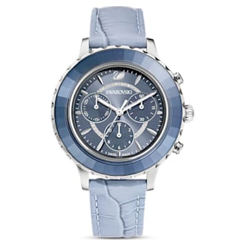 Octea Lux Chrono 手錶, 瑞士製造, 真皮錶帶, 藍色, 不銹鋼 - Swarovski, 5580600