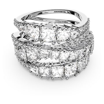 Twist Wrap ring, Verschillende slijpvormen, Wit, Rodium toplaag - Swarovski, 5580952