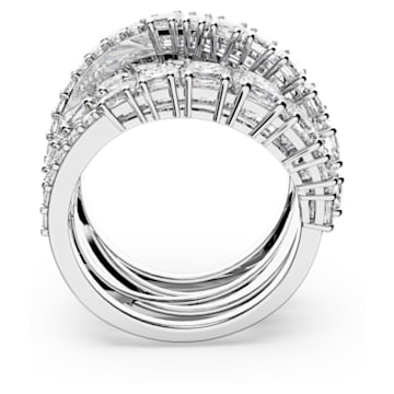 Twist Wrap ring, Verschillende slijpvormen, Wit, Rodium toplaag - Swarovski, 5580952
