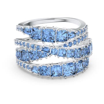 Twist wide ring, Blue, Rhodium plated - Swarovski, 5582809