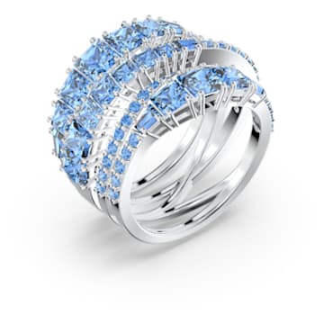 Twist wide ring, Blue, Rhodium plated - Swarovski, 5582809