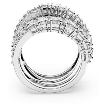 Twist Wrap ring, Verschillende slijpvormen, Wit, Rodium toplaag - Swarovski, 5584646