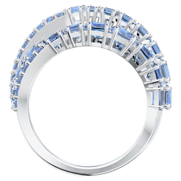 Twist wide ring, Blue, Rhodium plated - Swarovski, 5584651