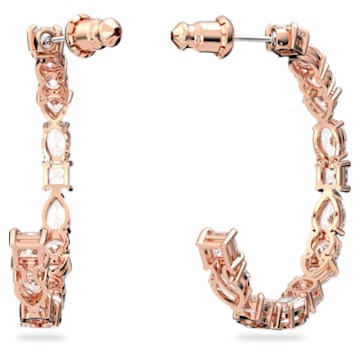 Tennis Deluxe hoop earrings, Mixed cuts, White, Rose gold-tone plated - Swarovski, 5585438