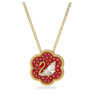 Flower of Fortune pendant, Swan, Red, Gold-tone plated - Swarovski, 5597666