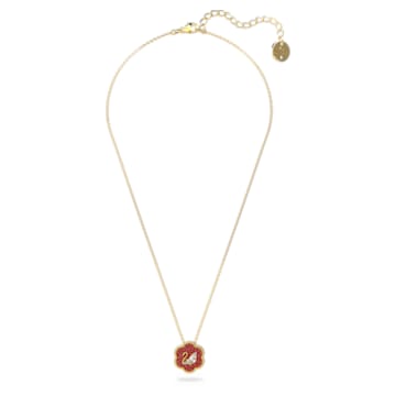 Flower of Fortune pendant, Swan, Red, Gold-tone plated - Swarovski, 5597666