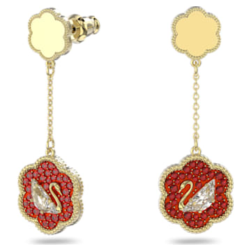 Flower of Fortune earrings, Swan, Red, Gold-tone plated - Swarovski, 5597667