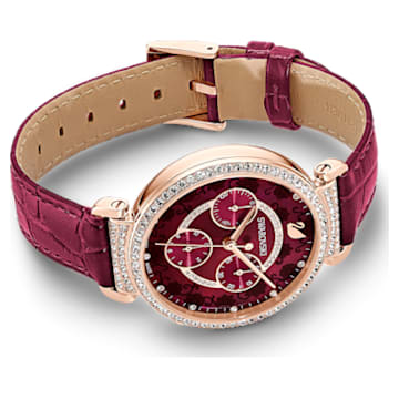 Passage Chrono 手錶, 真皮錶帶, 紅色, 玫瑰金色調PVD - Swarovski, 5598689