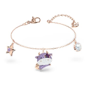 Little 手鏈, 牛, 紫色, 鍍玫瑰金色調 - Swarovski, 5599156