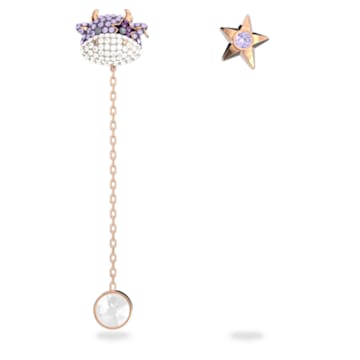 Little earrings, Asymmetrical, Ox, Purple, Rose-gold tone plated - Swarovski, 5599158