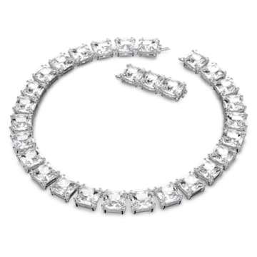 Millenia necklace, Square cut crystals, White, Rhodium plated - Swarovski, 5599206