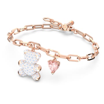 Teddy bracelet, Bear, White, Rose gold-tone plated - Swarovski, 5599284