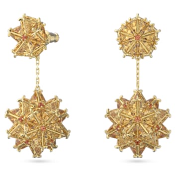 Curiosa drop earrings, Geometric cut, Orange, Gold-tone plated - Swarovski, 5600499